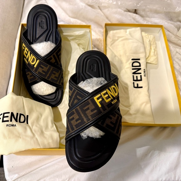 Fendi Black and Brown Logo Slides - Picture 2 of 6